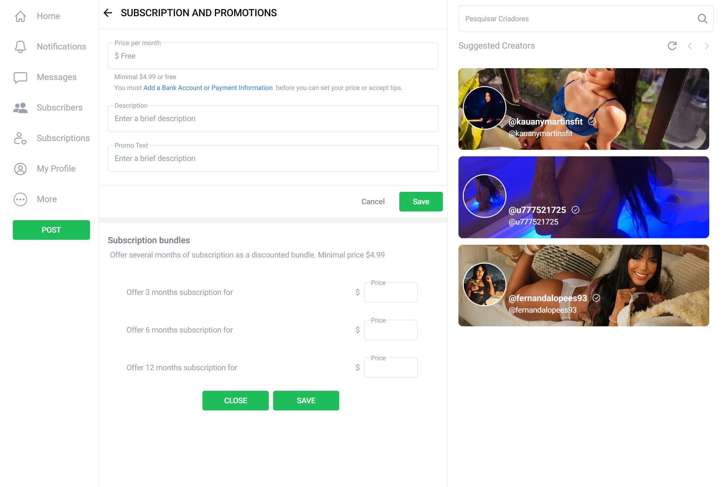 BrazilianFans subscription flow