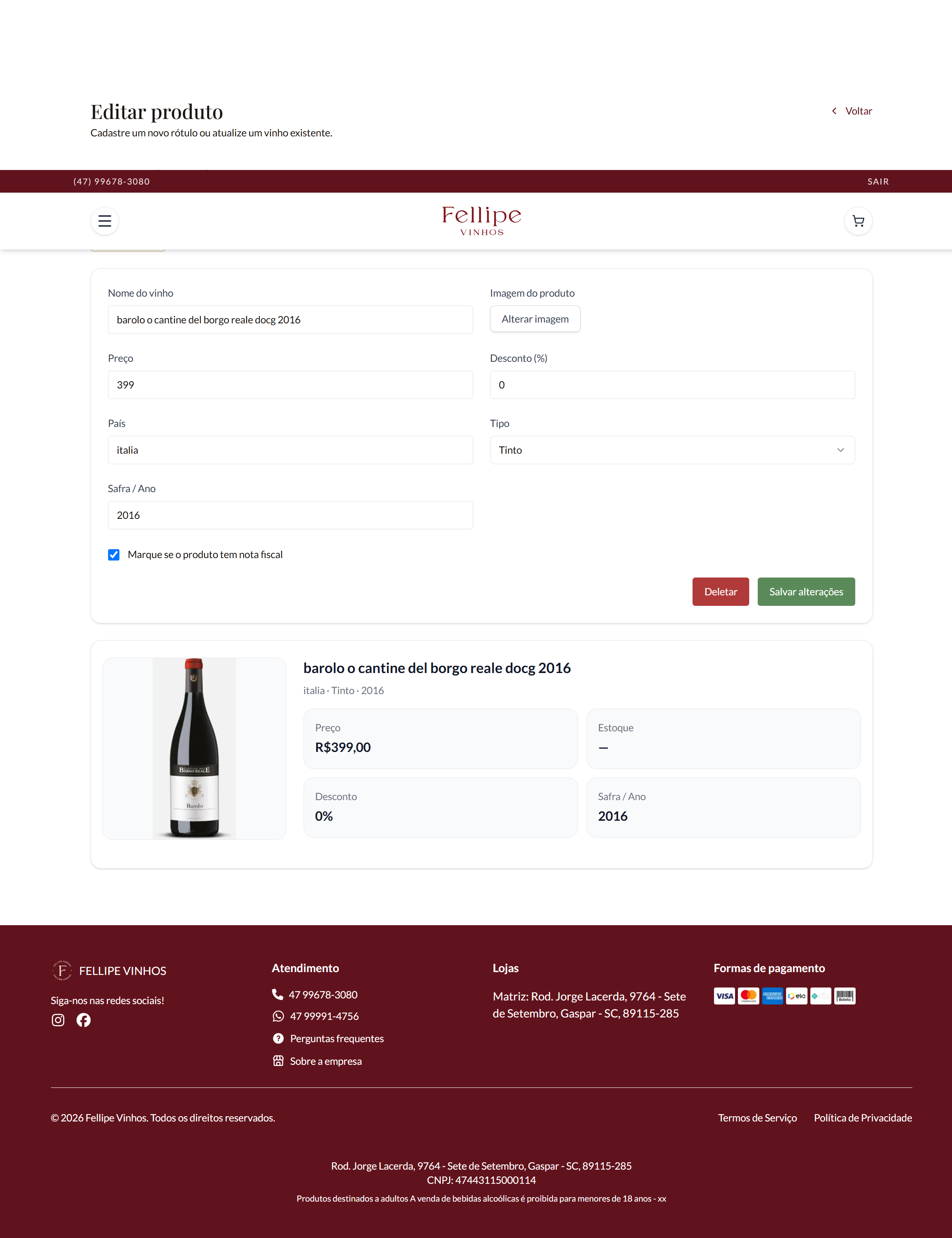 Fellipe Vinhos product editor