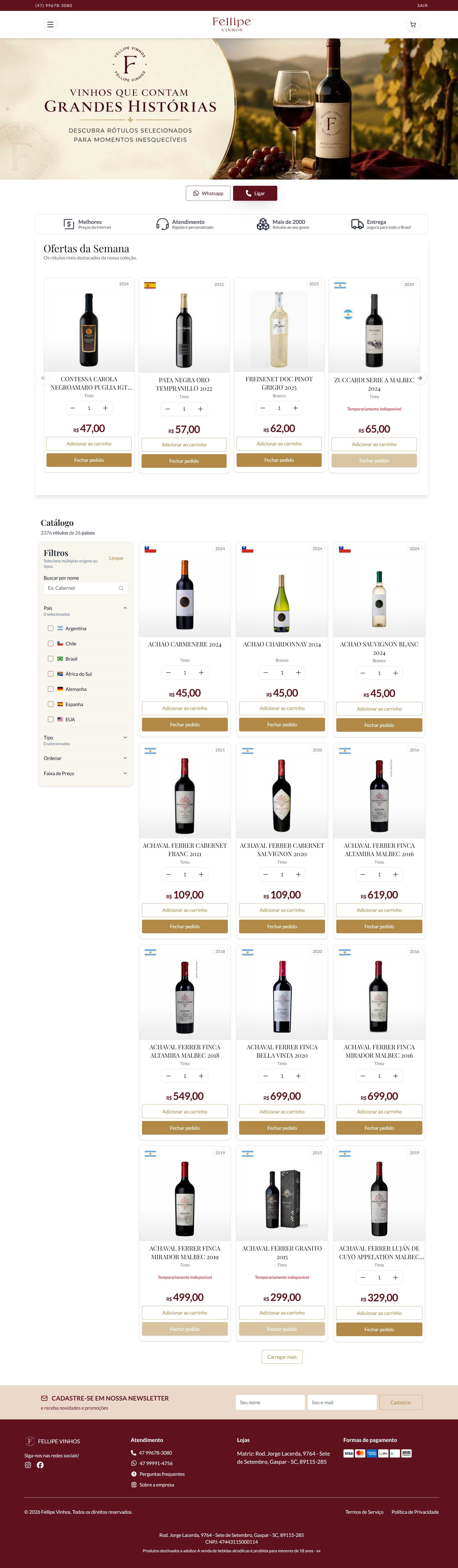Fellipe Vinhos landing page screenshot