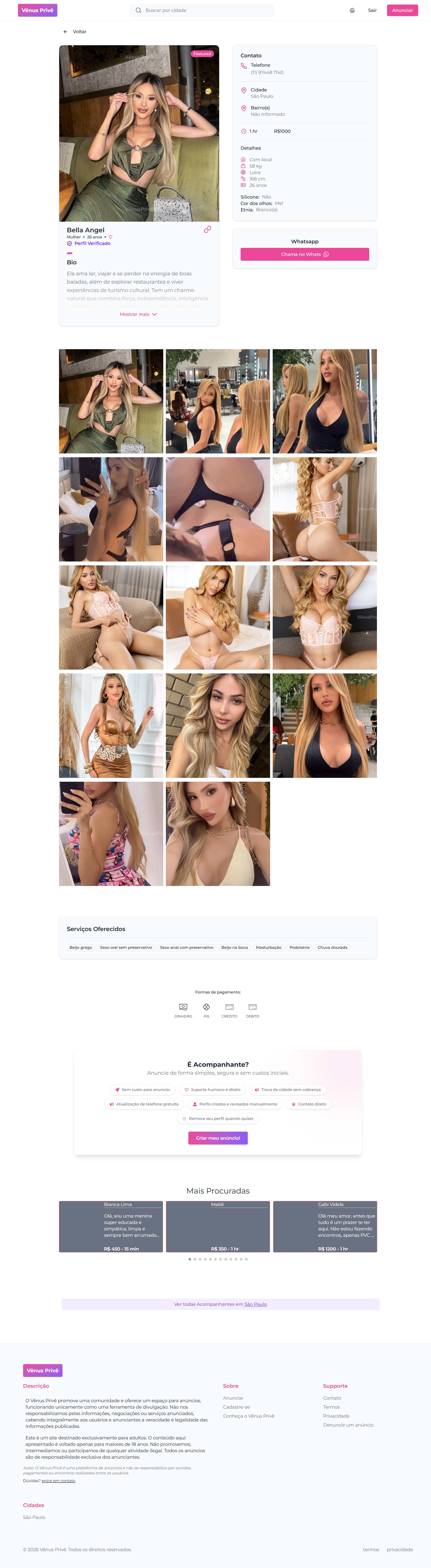 Venus Prive provider page