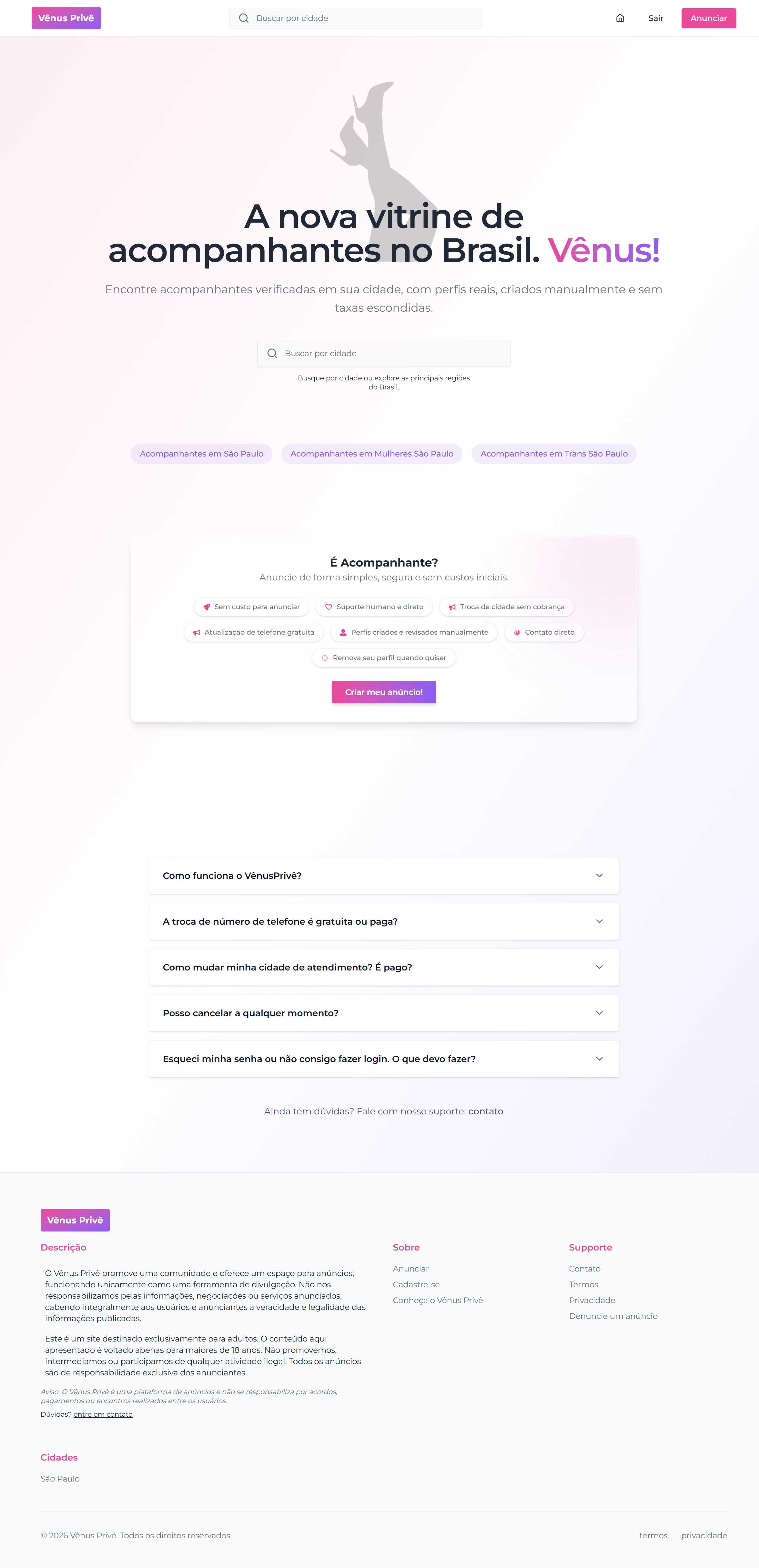 Venus Prive landing page screenshot